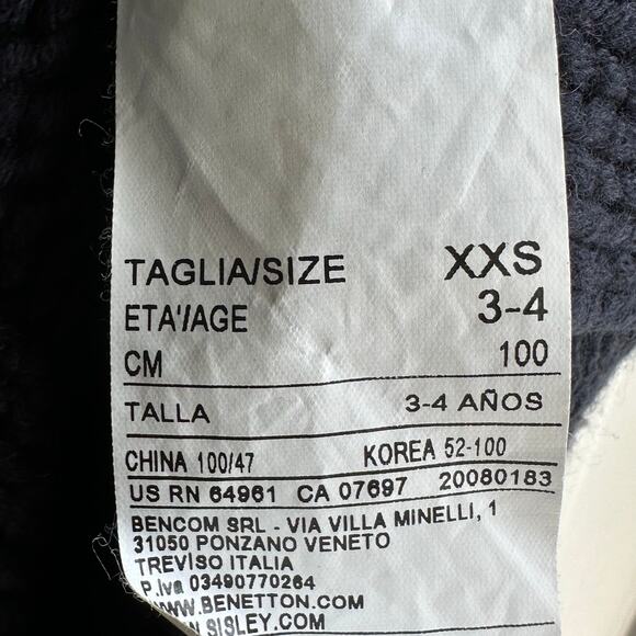 United Colors of Benetton Sweater Cape Navy Blue 3-4 Yrs Wool Blend NWT - Picture 7 of 10
